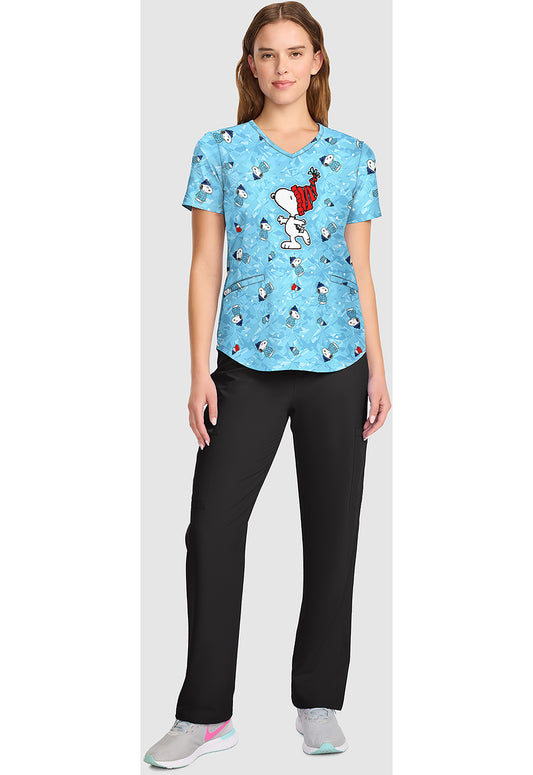 Tooniforms TF737 Women's V-Neck Print Scrub Top Snoopy On Ice