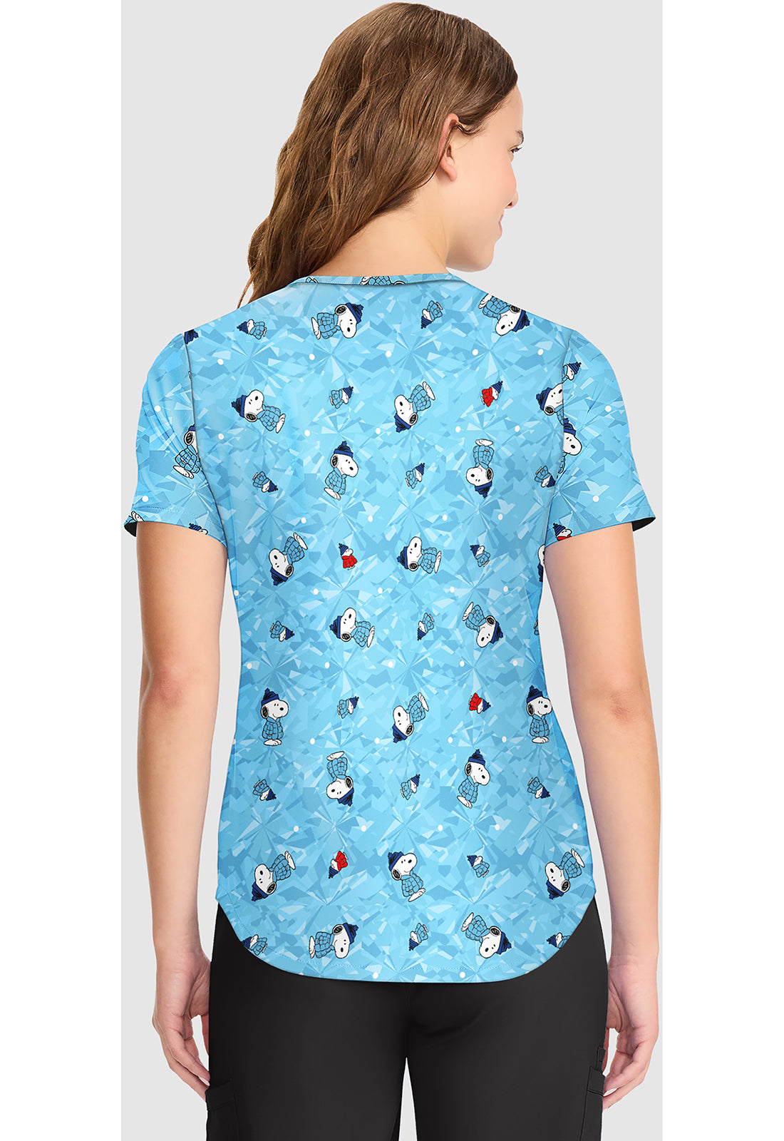 Tooniforms TF737 Women's V-Neck Print Scrub Top Snoopy On Ice