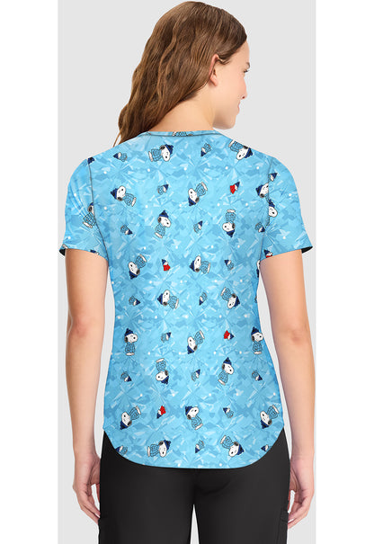 Tooniforms TF737 Women's V-Neck Print Scrub Top Snoopy On Ice
