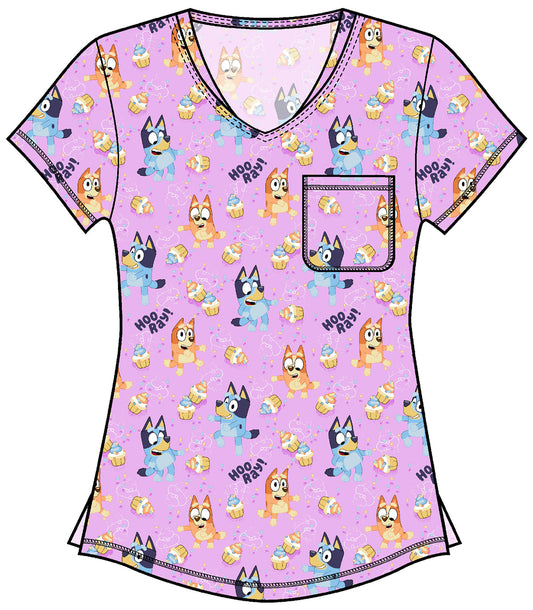 Tooniforms TF786 Rounded Print V-Neck Top (Hooray Cupcakes)