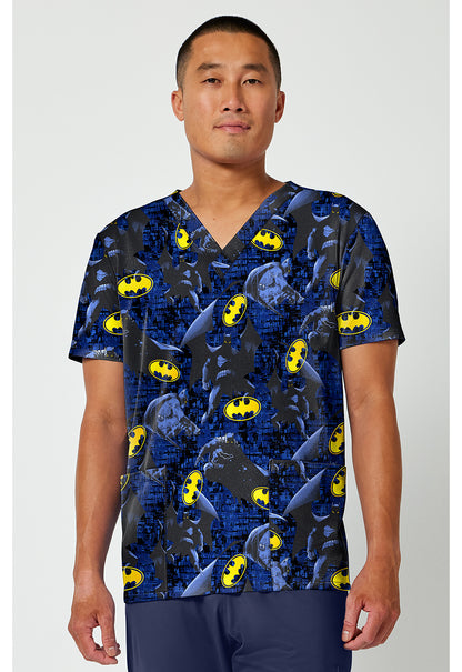 Tooniforms TF788 Men's Print V-Neck Scrub Top Guardian Of Gotham