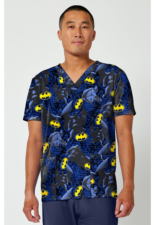 Tooniforms TF788 Men's Print V-Neck Scrub Top Guardian Of Gotham