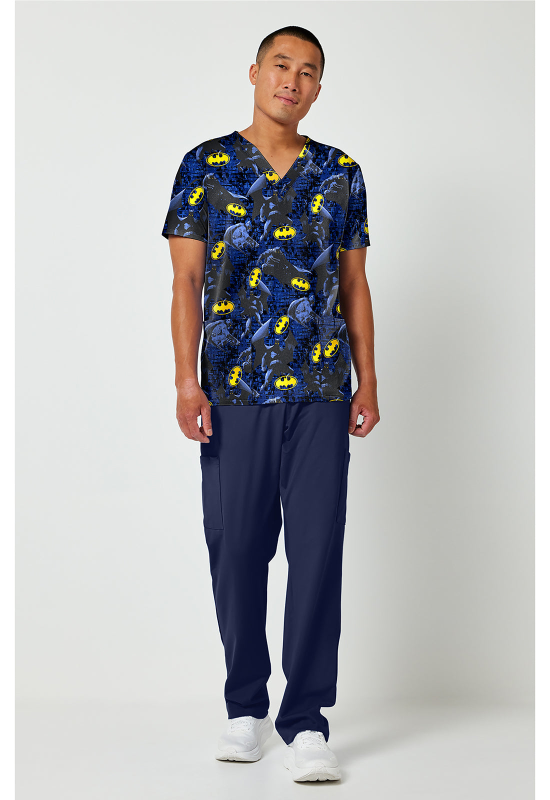 Tooniforms TF788 Men's Print V-Neck Scrub Top Guardian Of Gotham