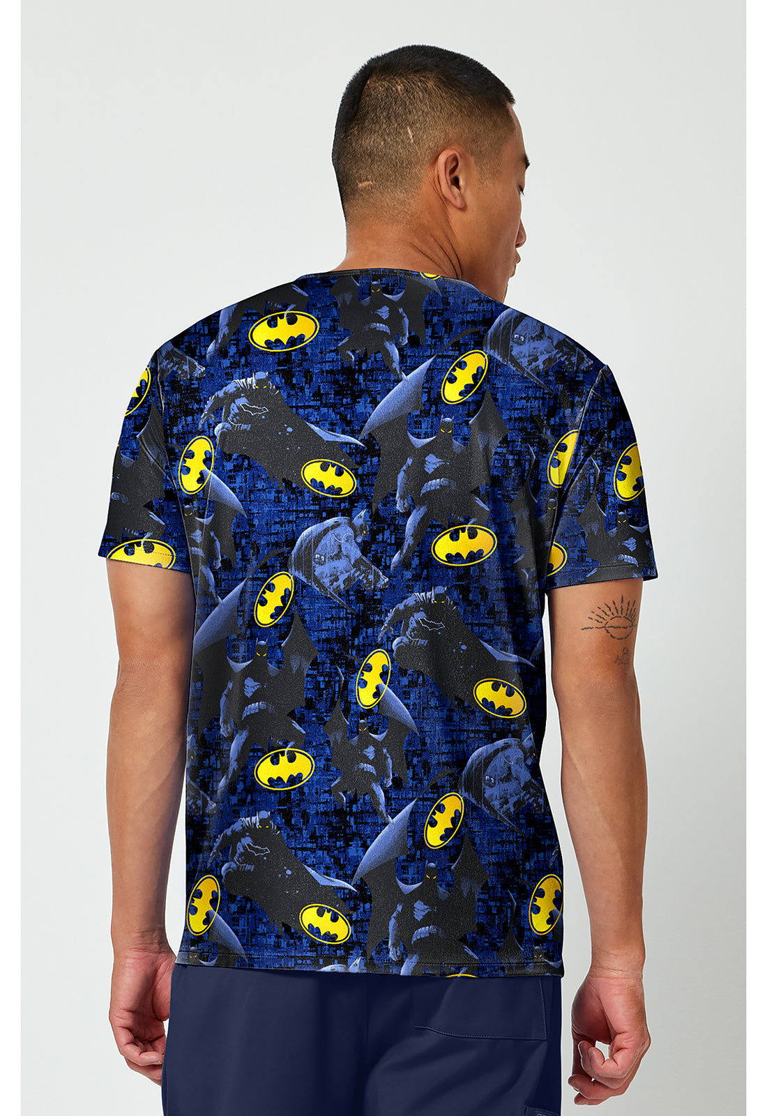 Tooniforms TF788 Men's Print V-Neck Scrub Top Guardian Of Gotham