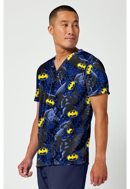Tooniforms TF788 Men's Print V-Neck Scrub Top Guardian Of Gotham