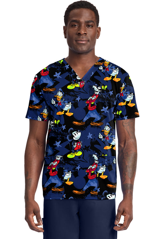Tooniforms TF788 Men's Print V-Neck Top Mickey Bro Time