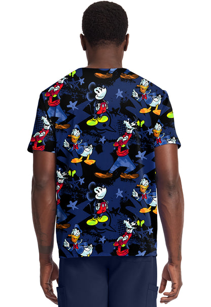 Tooniforms TF788 Men's Print V-Neck Top Mickey Bro Time