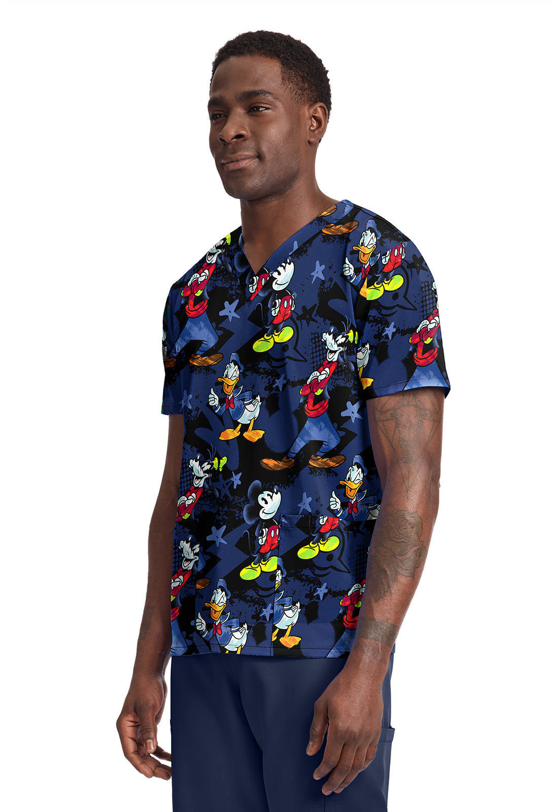 Tooniforms TF788 Men's Print V-Neck Top Mickey Bro Time
