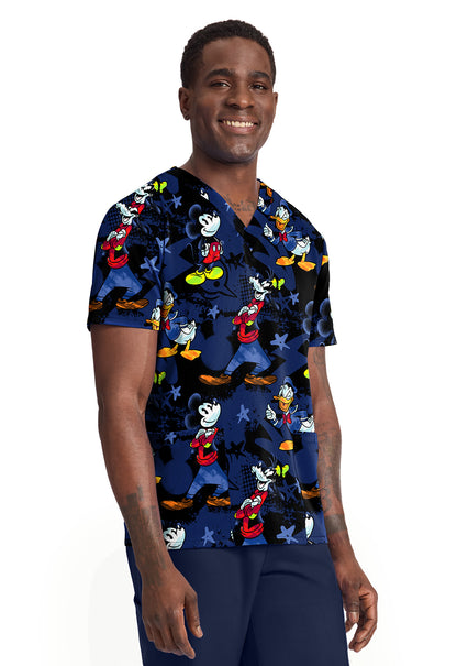 Tooniforms TF788 Men's Print V-Neck Top Mickey Bro Time