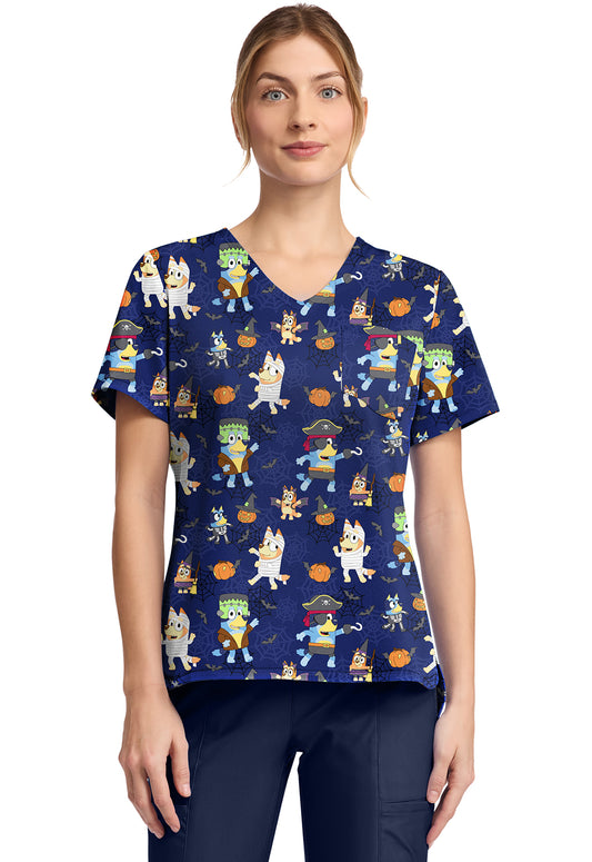 Tooniforms TF795 Print V-Neck Top Pumpkin Pups