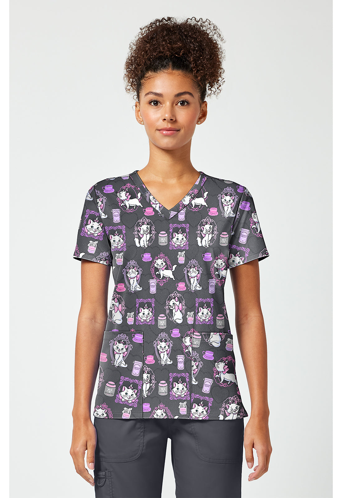 Tooniforms TF796 Women's Print V-Neck Scrub Top Cafe Cat