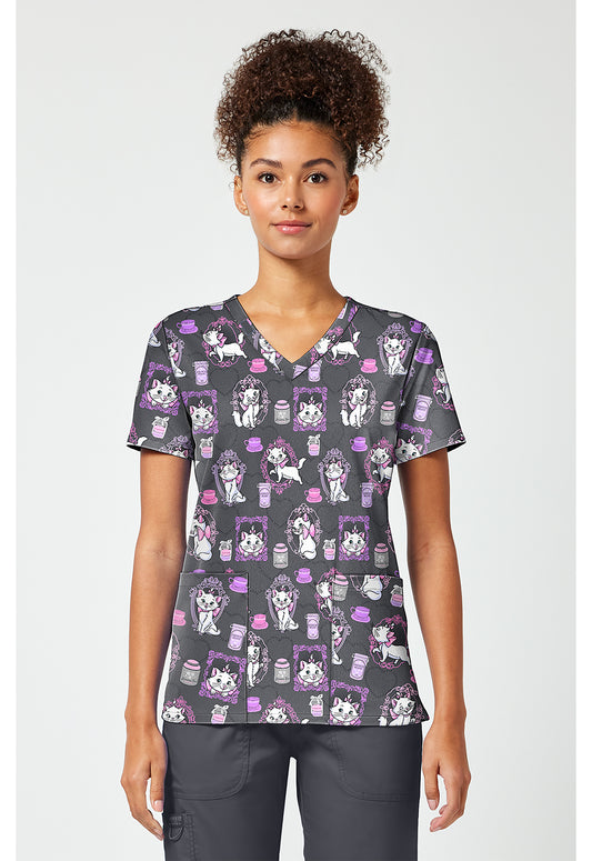 Tooniforms TF796 Women's Print V-Neck Scrub Top Cafe Cat