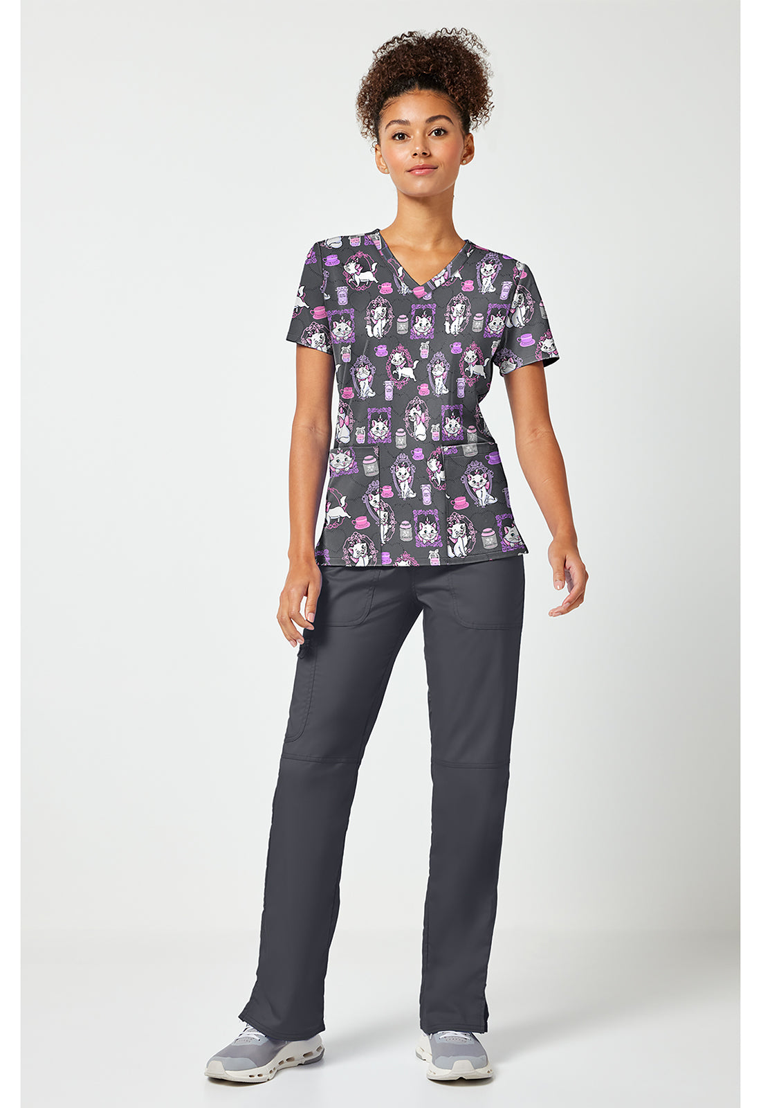 Tooniforms TF796 Women's Print V-Neck Scrub Top Cafe Cat