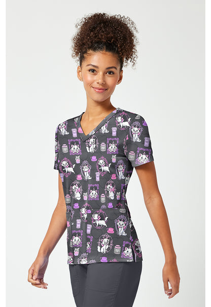 Tooniforms TF796 Women's Print V-Neck Scrub Top Cafe Cat
