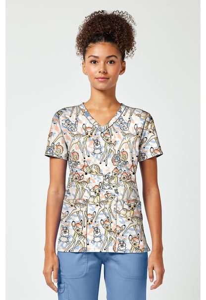 Tooniforms TF796 Women's Print V-Neck Scrub Top Fawn Over Me