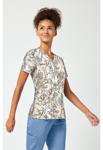 Tooniforms TF796 Women's Print V-Neck Scrub Top Fawn Over Me