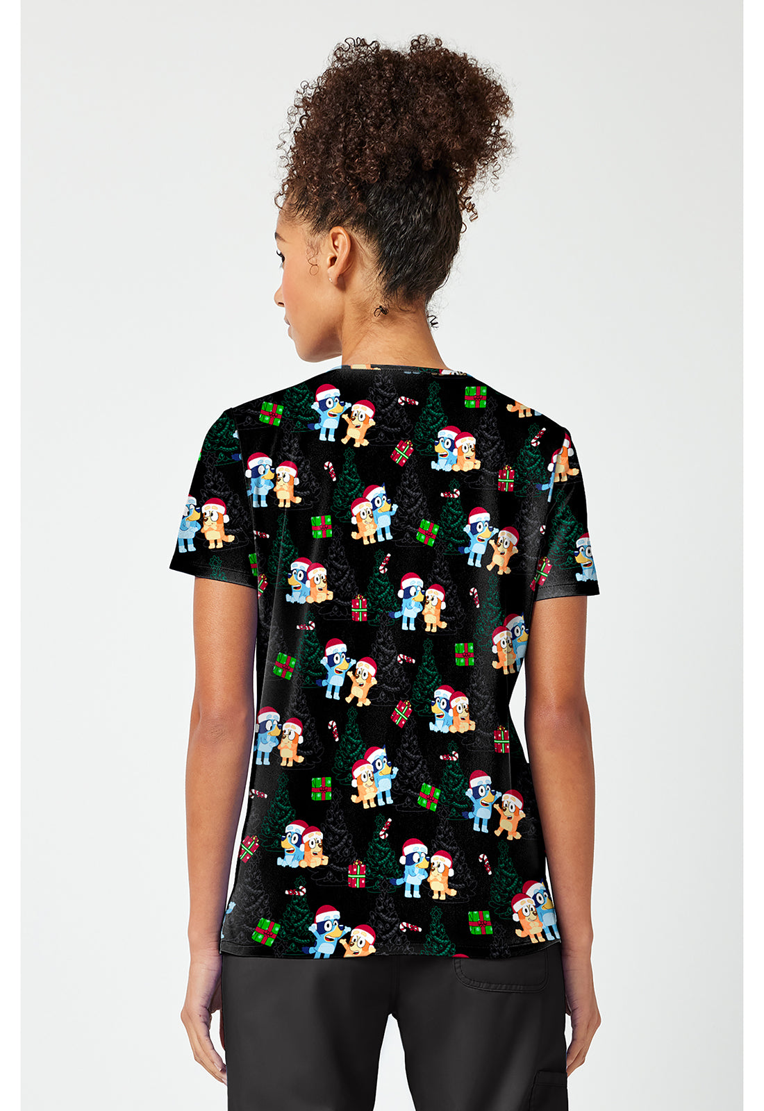 Tooniforms TF796 Women's Print V-Neck Scrub Top Santa Bluey