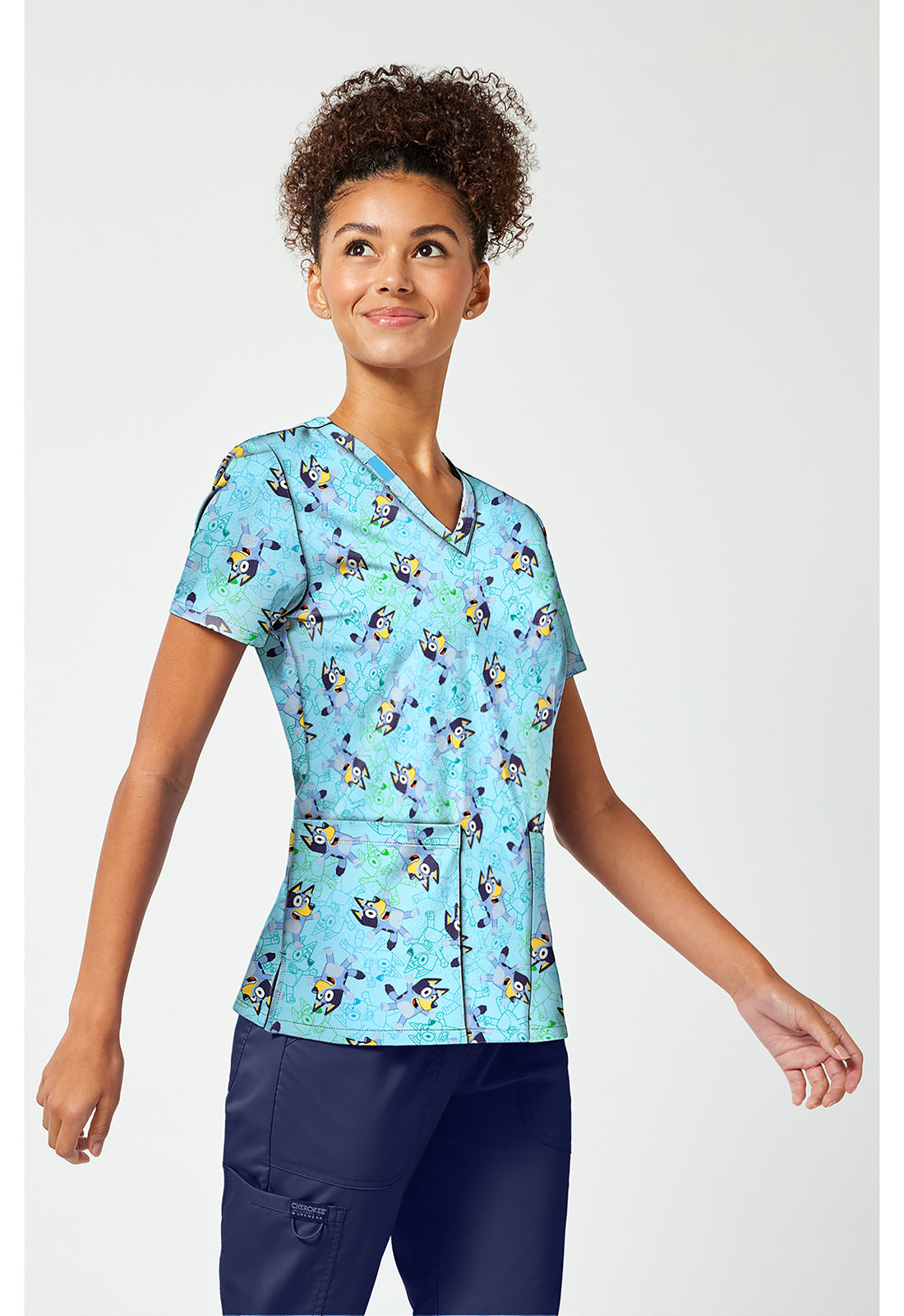 Tooniforms TF796 Women's Print V-Neck Scrub Top Bluey Zone