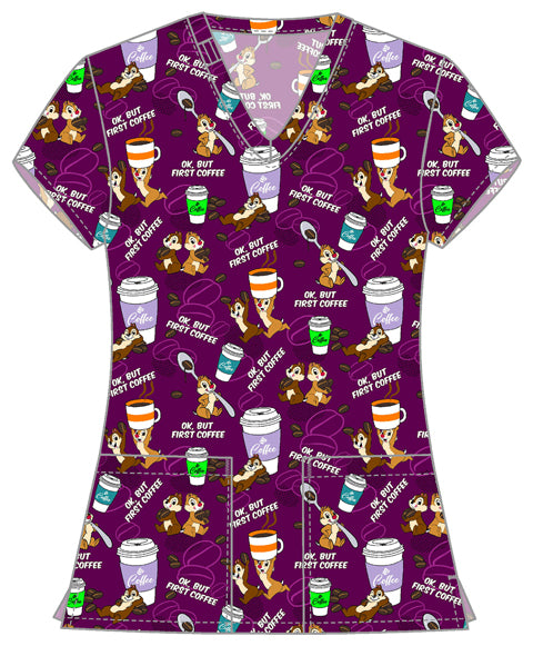 Tooniforms TF796 Print V-Neck Top But Coffee First
