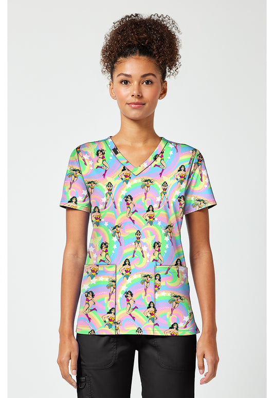 Tooniforms TF796 Women's Print V-Neck Scrub Top Realm Of Heroes