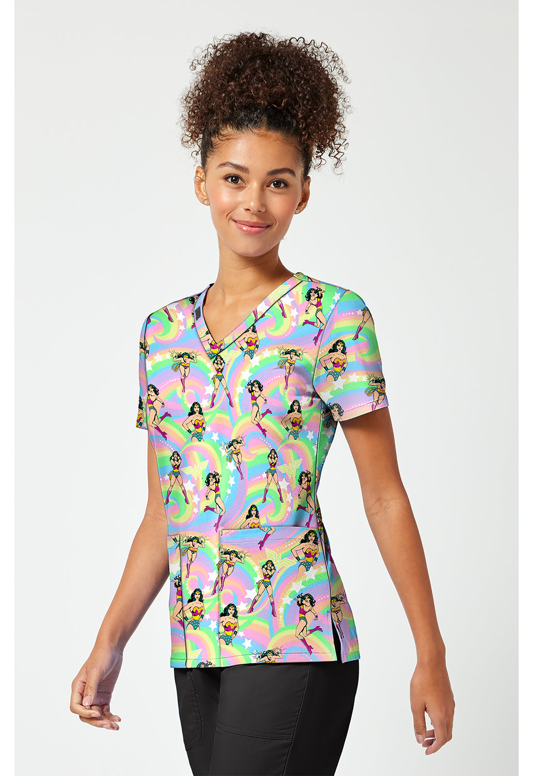 Tooniforms TF796 Women's Print V-Neck Scrub Top Realm Of Heroes