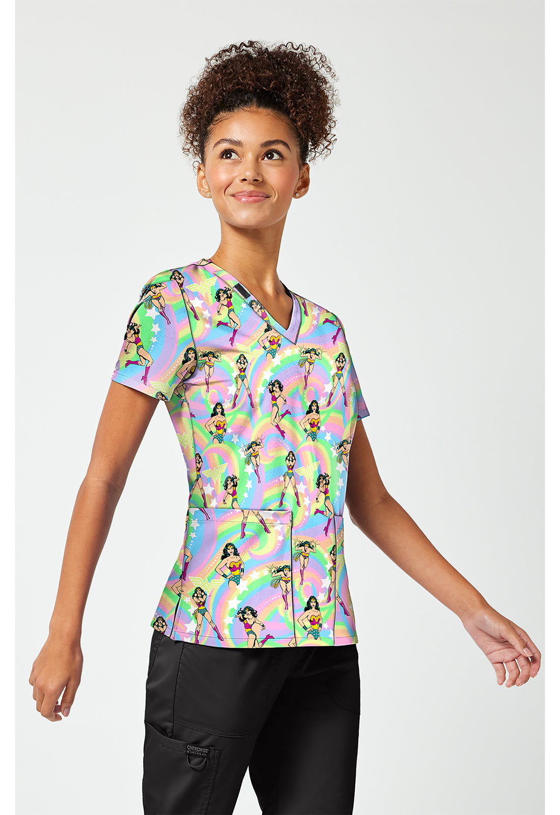 Tooniforms TF796 Women's Print V-Neck Scrub Top Realm Of Heroes