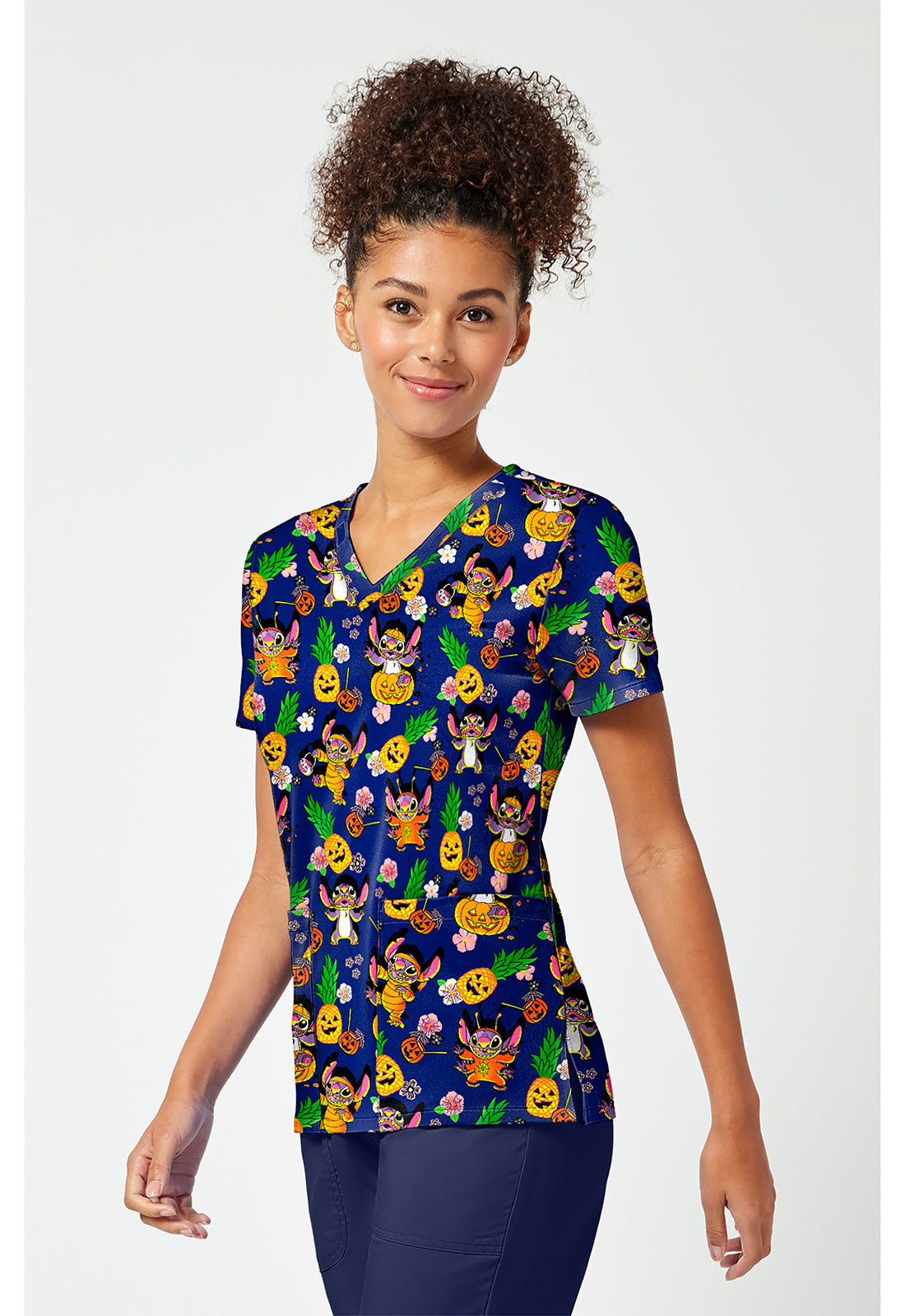 Tooniforms TF796 Women's Print V-Neck Scrub Top Spooky Island