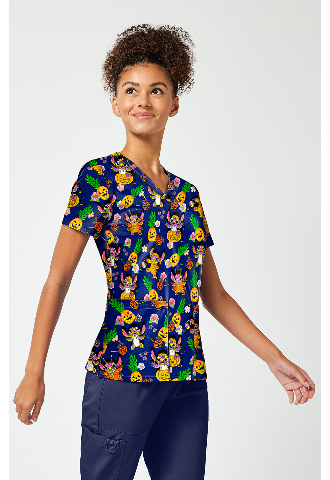 Tooniforms TF796 Women's Print V-Neck Scrub Top Spooky Island