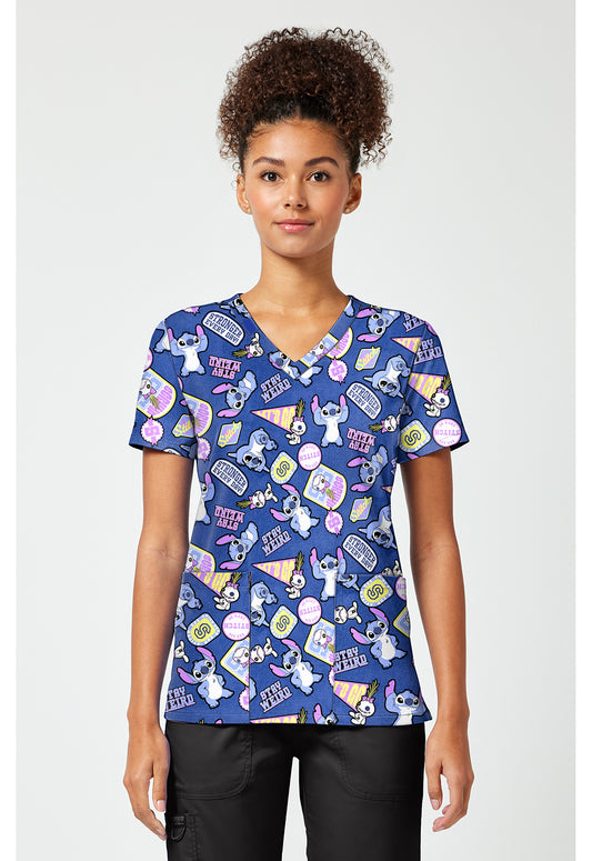 Tooniforms TF796 Women's Print V-Neck Scrub Top Collegiate Stitch