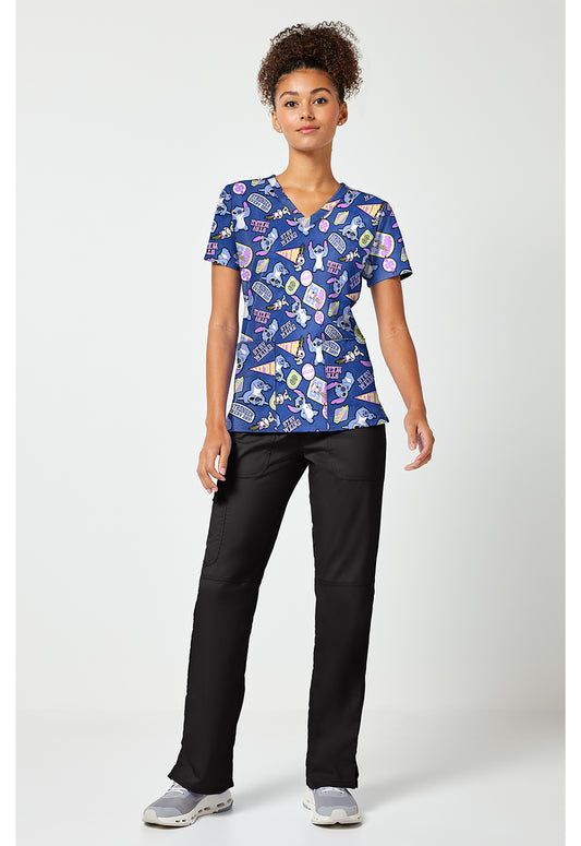 Tooniforms TF796 Women's Print V-Neck Scrub Top Collegiate Stitch