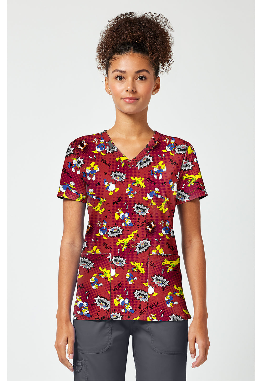 Tooniforms TF796 Women's Print V-Neck Scrub Top Ulti-Mutt Trouble