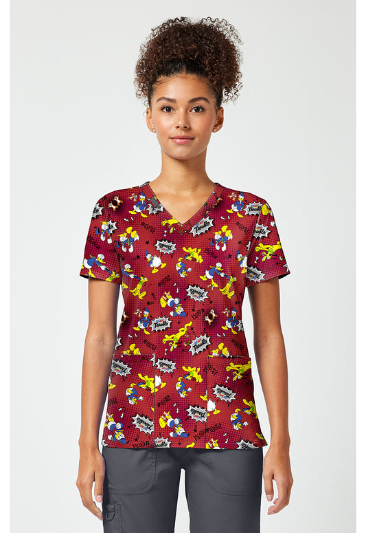 Tooniforms TF796 Women's Print V-Neck Scrub Top Ulti-Mutt Trouble