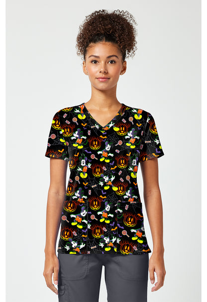 Tooniforms TF796 Women's Print V-Neck Scrub Top Spooky Webs