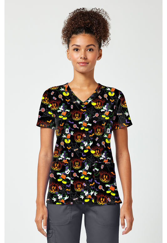 Tooniforms TF796 Women's Print V-Neck Scrub Top Spooky Webs