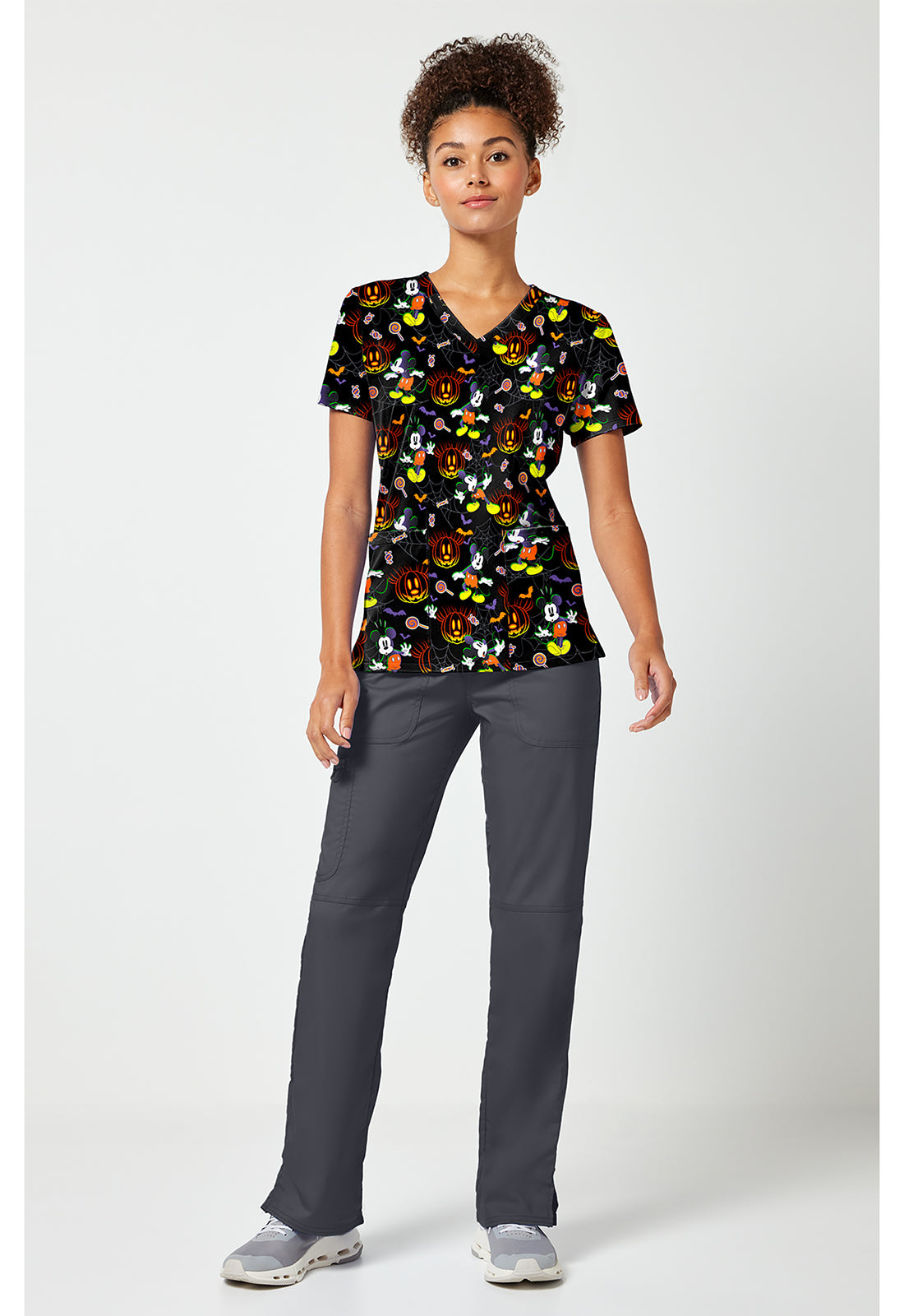 Tooniforms TF796 Women's Print V-Neck Scrub Top Spooky Webs