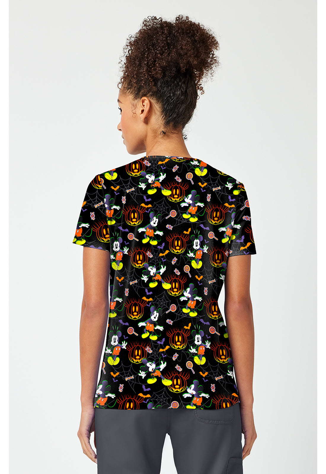 Tooniforms TF796 Women's Print V-Neck Scrub Top Spooky Webs