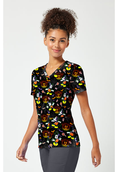 Tooniforms TF796 Women's Print V-Neck Scrub Top Spooky Webs