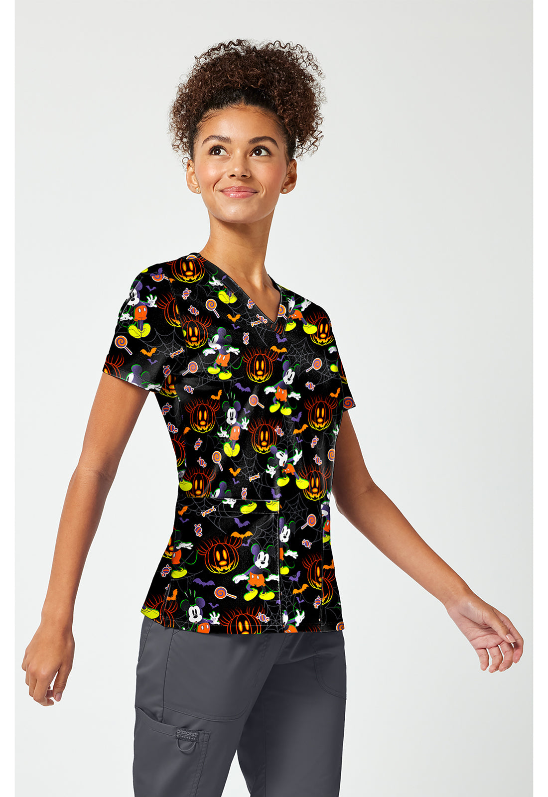 Tooniforms TF796 Women's Print V-Neck Scrub Top Spooky Webs