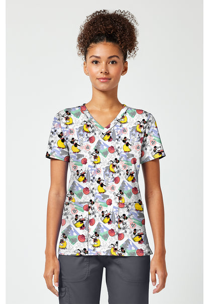 Tooniforms TF796 Women's Print V-Neck Scrub Top Minnie Happy Place
