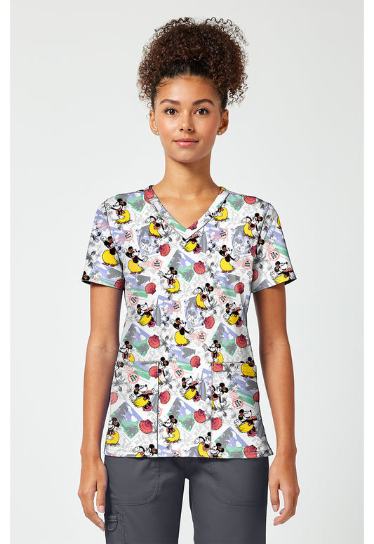 Tooniforms TF796 Women's Print V-Neck Scrub Top Minnie Happy Place