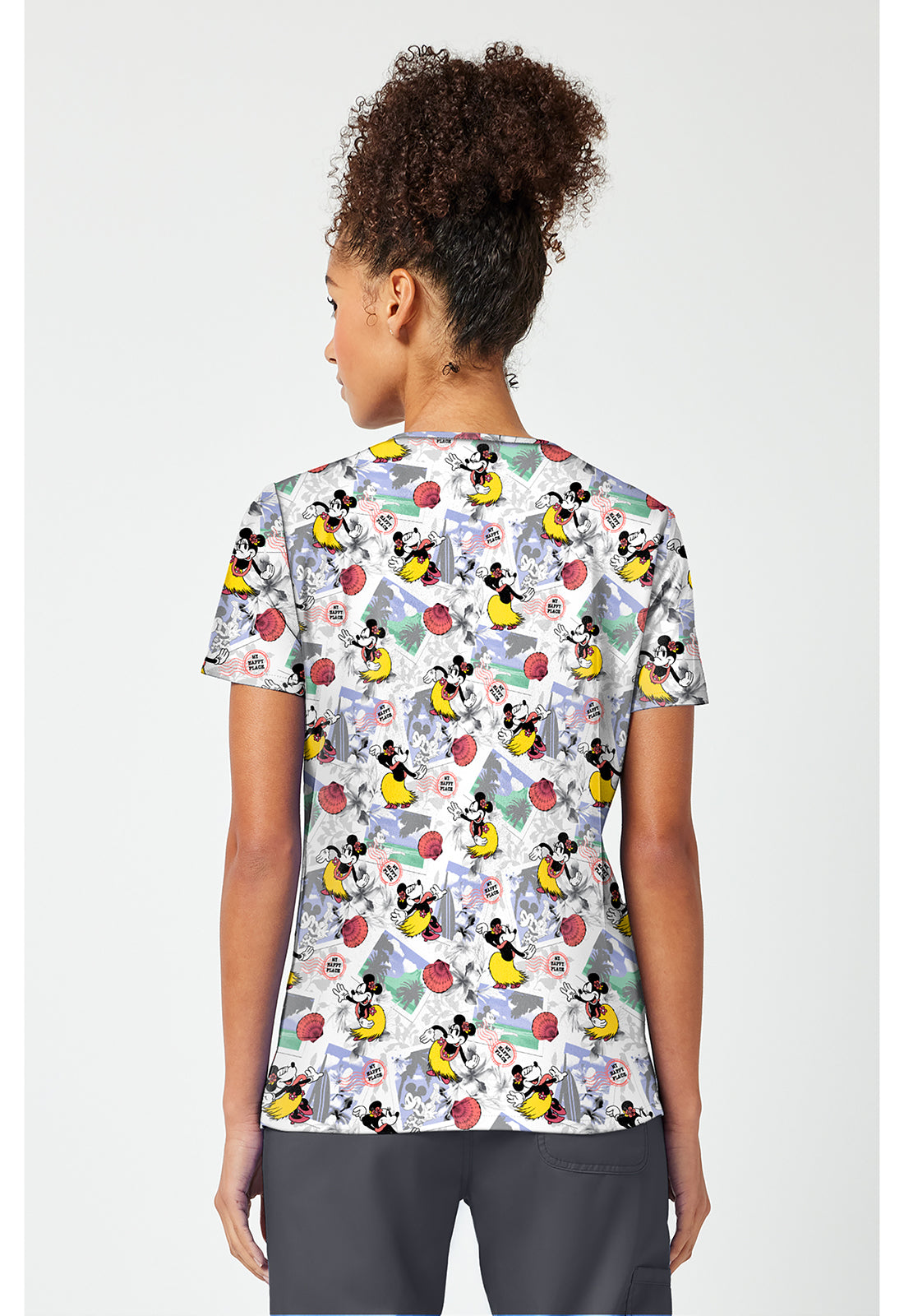 Tooniforms TF796 Women's Print V-Neck Scrub Top Minnie Happy Place