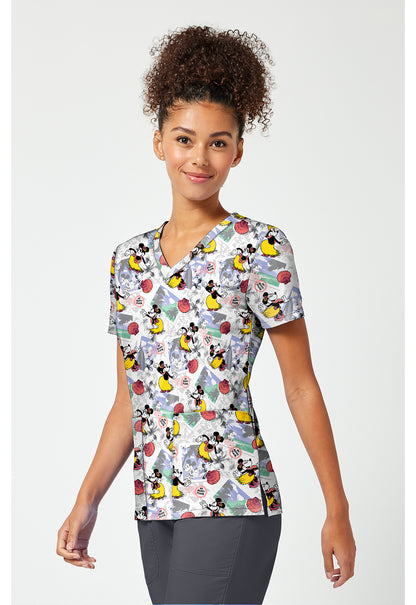 Tooniforms TF796 Women's Print V-Neck Scrub Top Minnie Happy Place