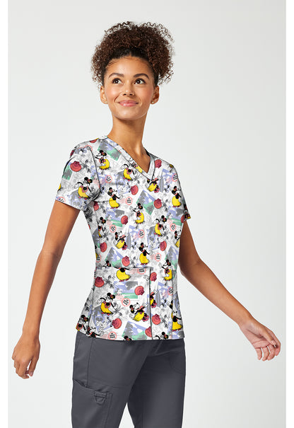 Tooniforms TF796 Women's Print V-Neck Scrub Top Minnie Happy Place