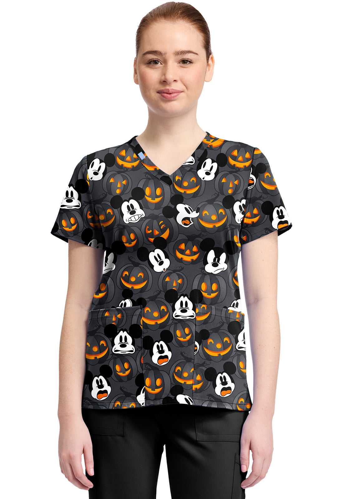 Tooniforms TF796 Print V-Neck Top Scaredy Pumpkin
