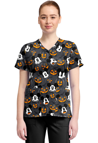 Tooniforms TF796 Print V-Neck Top Scaredy Pumpkin