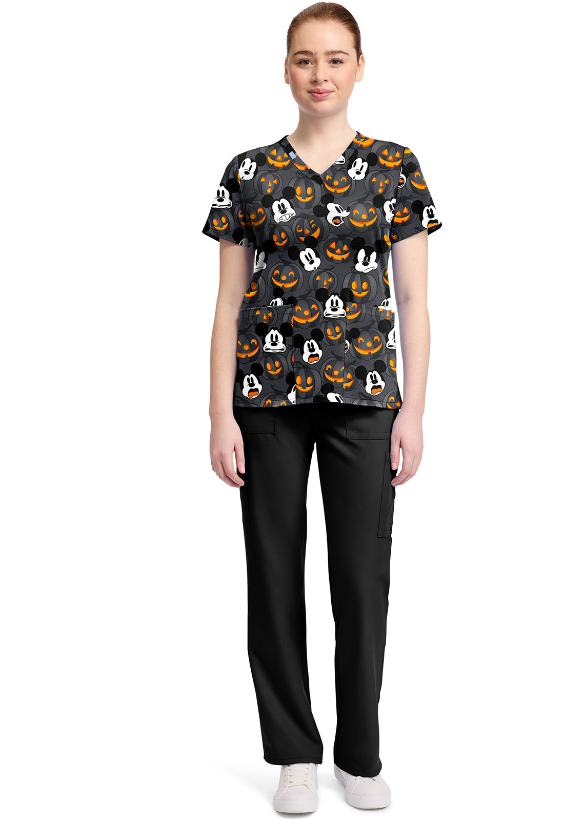 Tooniforms TF796 Print V-Neck Top Scaredy Pumpkin