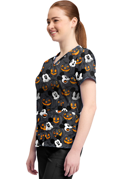 Tooniforms TF796 Print V-Neck Top Scaredy Pumpkin