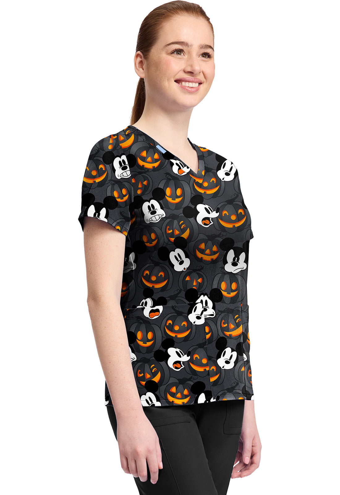 Tooniforms TF796 Print V-Neck Top Scaredy Pumpkin