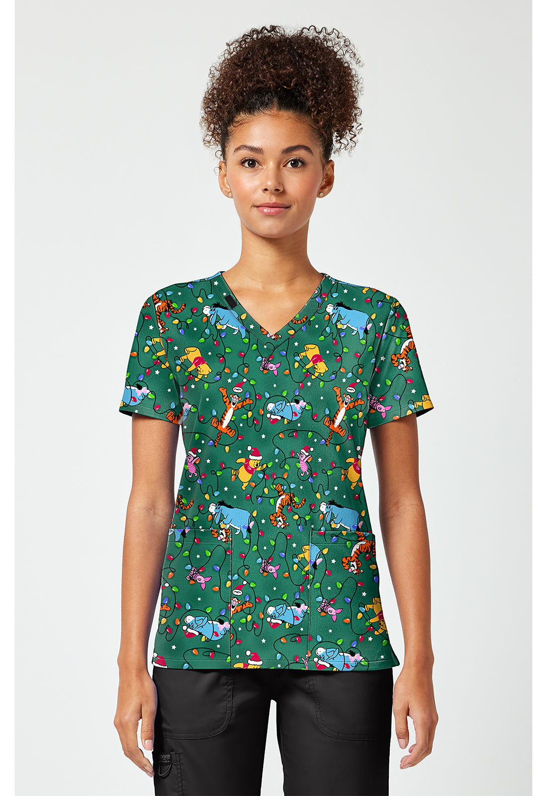 Tooniforms TF796 Women's Print V-Neck Scrub Top Holiday Helpers