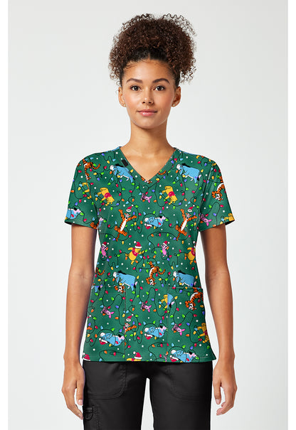 Tooniforms TF796 Women's Print V-Neck Scrub Top Holiday Helpers